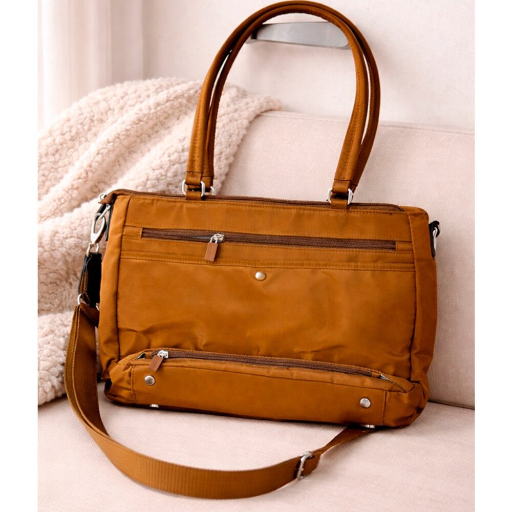 IHKWP Nylon Laptop Tote Bag Brown Work Travel Shoulder Bag Multiple Pockets - Picture 2 of 7